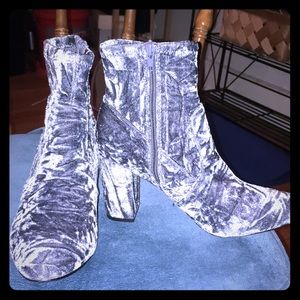 Sky Blue Crushed Velvet Steve Madden Booties